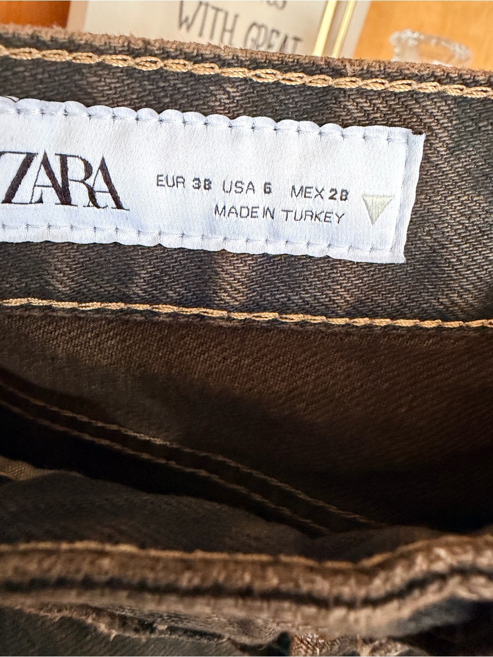 Zara  Wide Leg Jeans In Black Brown Wash High‎ Rise Size 6 fall Y2K - Picture 4 of 6